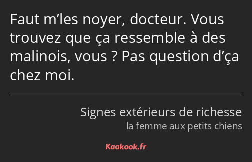 Faut m’les noyer, docteur. Vous trouvez que ça ressemble à des malinois, vous ? Pas question d’ça…