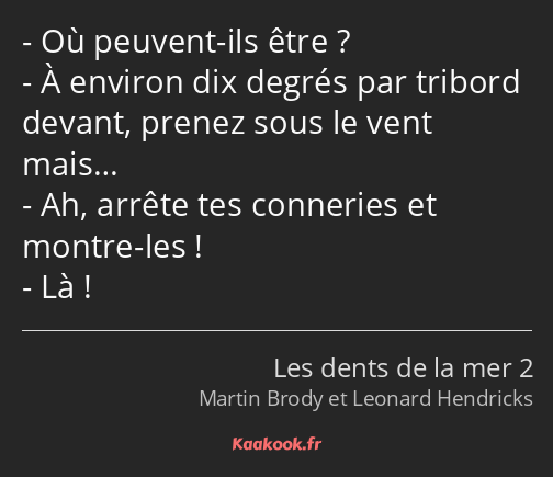 Où peuvent-ils être ? À environ dix degrés par tribord devant, prenez sous le vent mais… Ah, arrête…