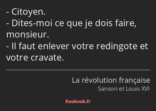 Citoyen. Dites-moi ce que je dois faire, monsieur. Il faut enlever votre redingote et votre cravate.