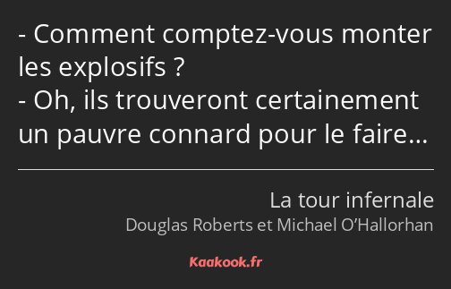 Comment comptez-vous monter les explosifs ? Oh, ils trouveront certainement un pauvre connard pour…