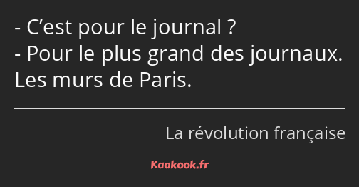 C’est pour le journal ? Pour le plus grand des journaux. Les murs de Paris.