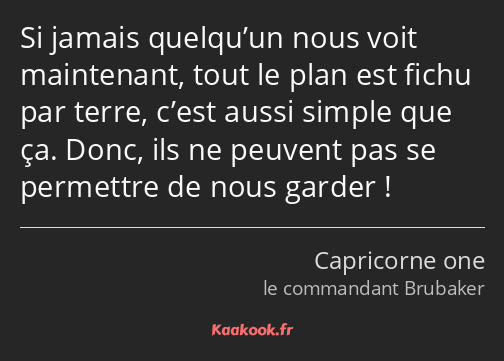 Si jamais quelqu’un nous voit maintenant, tout le plan est fichu par terre, c’est aussi simple que…