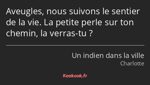 Aveugles, nous suivons le sentier de la vie. La petite perle sur ton chemin, la verras-tu ?