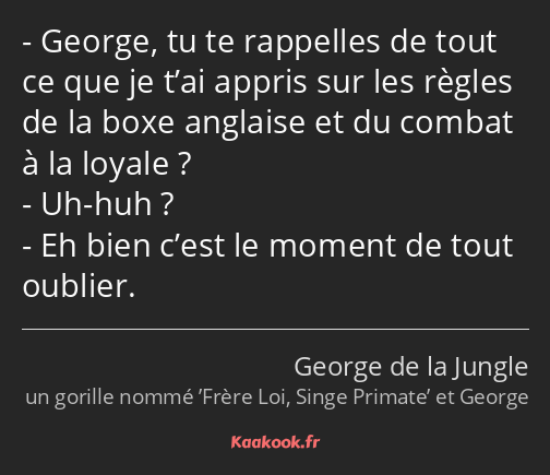 George, tu te rappelles de tout ce que je t’ai appris sur les règles de la boxe anglaise et du…