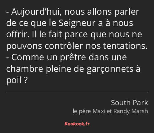 Aujourd’hui, nous allons parler de ce que le Seigneur a à nous offrir. Il le fait parce que nous ne…