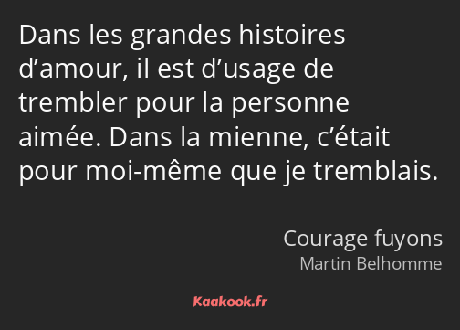 Dans les grandes histoires d’amour, il est d’usage de trembler pour la personne aimée. Dans la…