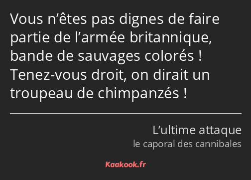 Vous n’êtes pas dignes de faire partie de l’armée britannique, bande de sauvages colorés ! Tenez…