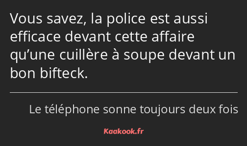 Vous savez, la police est aussi efficace devant cette affaire qu’une cuillère à soupe devant un bon…