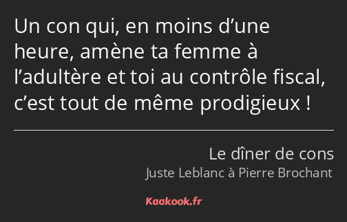 Un con qui, en moins d’une heure, amène ta femme à l’adultère et toi au contrôle fiscal, c’est tout…