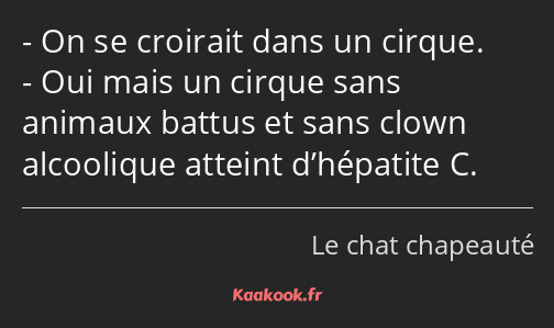 On se croirait dans un cirque. Oui mais un cirque sans animaux battus et sans clown alcoolique…