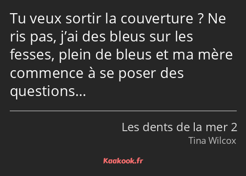 Tu veux sortir la couverture ? Ne ris pas, j’ai des bleus sur les fesses, plein de bleus et ma mère…