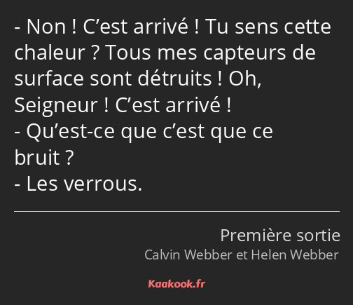 Non ! C’est arrivé ! Tu sens cette chaleur ? Tous mes capteurs de surface sont détruits ! Oh…