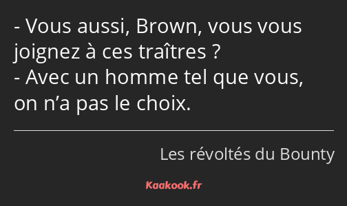 Vous aussi, Brown, vous vous joignez à ces traîtres ? Avec un homme tel que vous, on n’a pas le…