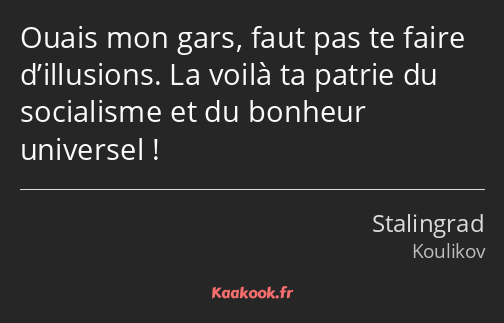 Ouais mon gars, faut pas te faire d’illusions. La voilà ta patrie du socialisme et du bonheur…