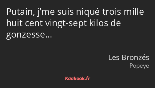 Putain, j’me suis niqué trois mille huit cent vingt-sept kilos de gonzesse…