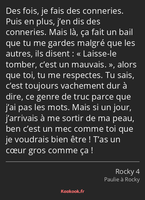 Des fois, je fais des conneries. Puis en plus, j’en dis des conneries. Mais là, ça fait un bail que…