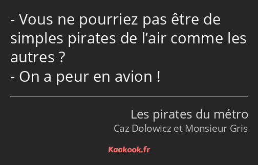 Vous ne pourriez pas être de simples pirates de l’air comme les autres ? On a peur en avion !