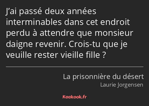 J’ai passé deux années interminables dans cet endroit perdu à attendre que monsieur daigne revenir…