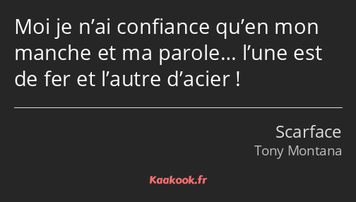 Moi je n’ai confiance qu’en mon manche et ma parole… l’une est de fer et l’autre d’acier !