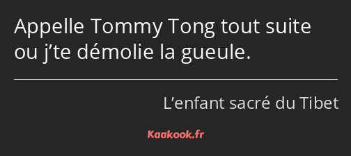 Appelle Tommy Tong tout suite ou j’te démolie la gueule.