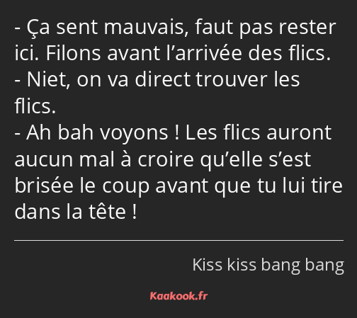 Ça sent mauvais, faut pas rester ici. Filons avant l’arrivée des flics. Niet, on va direct trouver…