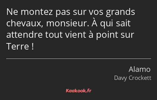 Ne montez pas sur vos grands chevaux, monsieur. À qui sait attendre tout vient à point sur Terre !