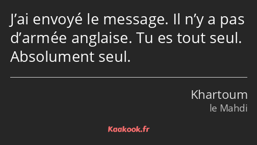 J’ai envoyé le message. Il n’y a pas d’armée anglaise. Tu es tout seul. Absolument seul.