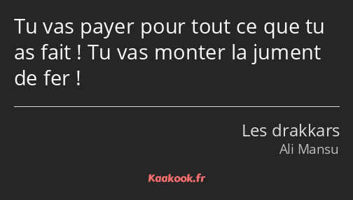 Tu vas payer pour tout ce que tu as fait ! Tu vas monter la jument de fer !