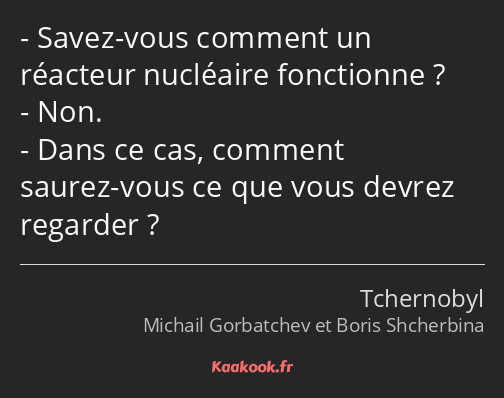 Savez-vous comment un réacteur nucléaire fonctionne ? Non. Dans ce cas, comment saurez-vous ce que…