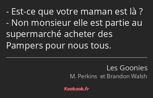 Est-ce que votre maman est là ? Non monsieur elle est partie au supermarché acheter des Pampers…