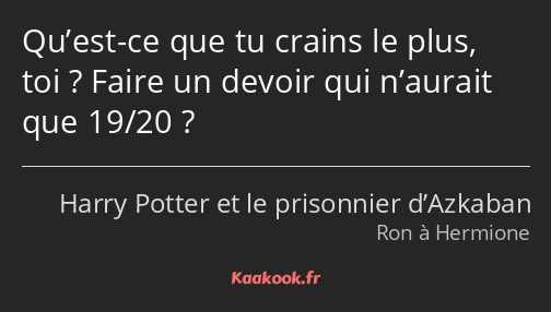 Qu’est-ce que tu crains le plus, toi ? Faire un devoir qui n’aurait que 19/20 ?