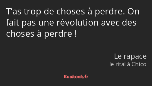 T’as trop de choses à perdre. On fait pas une révolution avec des choses à perdre !