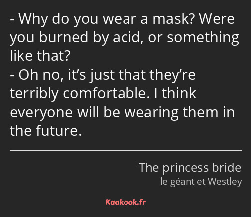 Why do you wear a mask? Were you burned by acid, or something like that? Oh no, it’s just that…