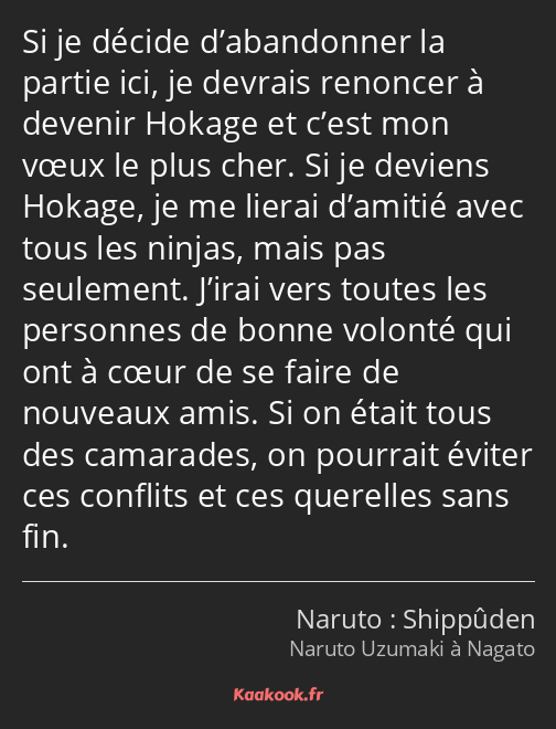 Si je décide d’abandonner la partie ici, je devrais renoncer à devenir Hokage et c’est mon vœux le…