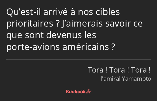 Qu’est-il arrivé à nos cibles prioritaires ? J’aimerais savoir ce que sont devenus les porte-avions…