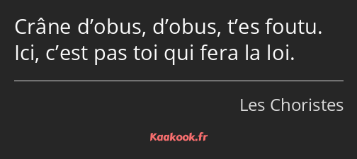 Crâne d’obus, d’obus, t’es foutu. Ici, c’est pas toi qui fera la loi.