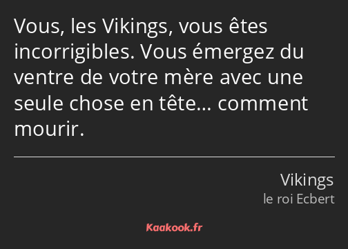 Vous, les Vikings, vous êtes incorrigibles. Vous émergez du ventre de votre mère avec une seule…