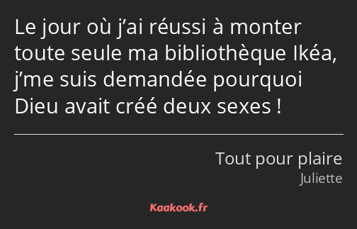 Le jour où j’ai réussi à monter toute seule ma bibliothèque Ikéa, j’me suis demandée pourquoi Dieu…