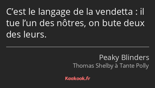 C’est le langage de la vendetta : il tue l’un des nôtres, on bute deux des leurs.