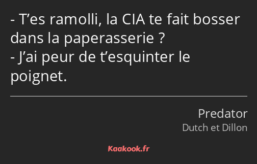 T’es ramolli, la CIA te fait bosser dans la paperasserie ? J’ai peur de t’esquinter le poignet.