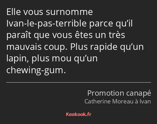 Elle vous surnomme Ivan-le-pas-terrible parce qu’il paraît que vous êtes un très mauvais coup. Plus…