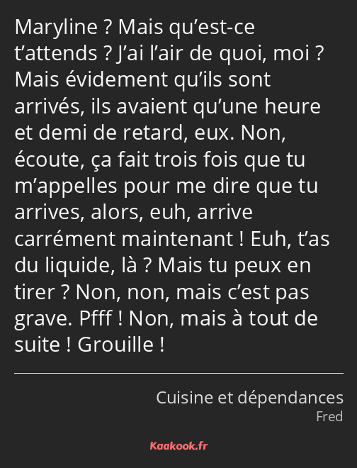 Maryline ? Mais qu’est-ce t’attends ? J’ai l’air de quoi, moi ? Mais évidement qu’ils sont arrivés…