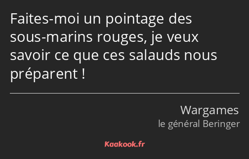 Faites-moi un pointage des sous-marins rouges, je veux savoir ce que ces salauds nous préparent !