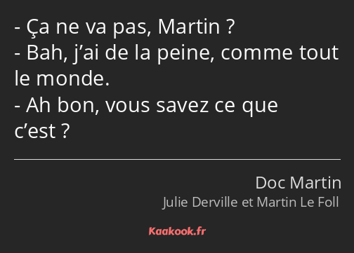 Ça ne va pas, Martin ? Bah, j’ai de la peine, comme tout le monde. Ah bon, vous savez ce que c’est ?