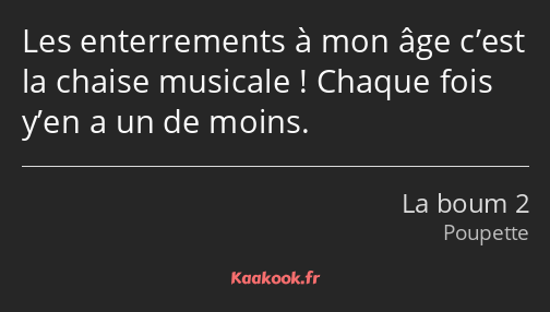 Les enterrements à mon âge c’est la chaise musicale ! Chaque fois y’en a un de moins.