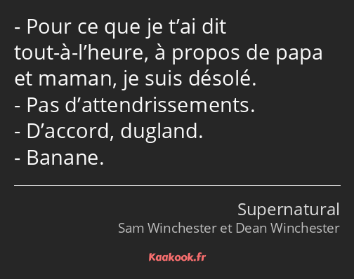 Pour ce que je t’ai dit tout-à-l’heure, à propos de papa et maman, je suis désolé. Pas…