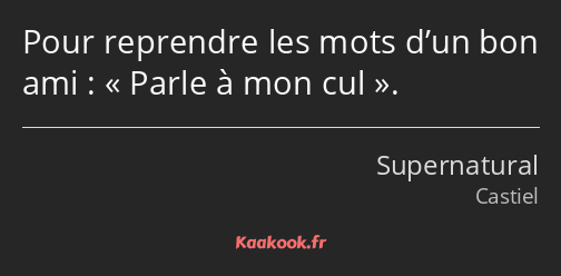 Pour reprendre les mots d’un bon ami : Parle à mon cul.