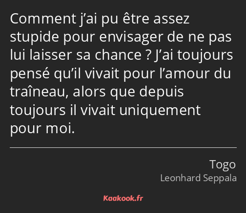 Comment j’ai pu être assez stupide pour envisager de ne pas lui laisser sa chance ? J’ai toujours…