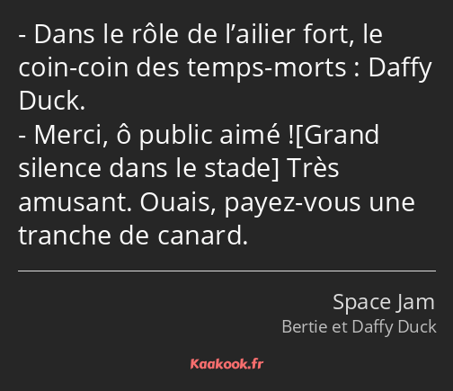 Dans le rôle de l’ailier fort, le coin-coin des temps-morts : Daffy Duck. Merci, ô public aimé…