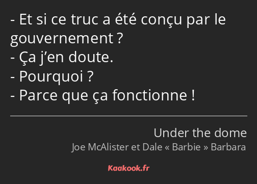 Et si ce truc a été conçu par le gouvernement ? Ça j’en doute. Pourquoi ? Parce que ça fonctionne !